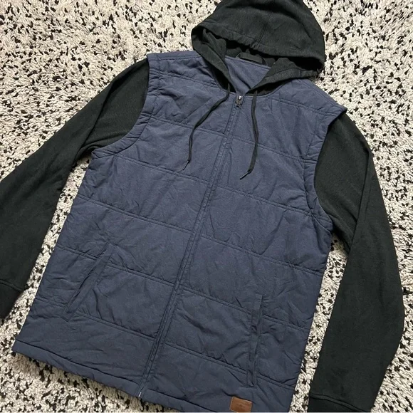 Travis Mathew Scavenger Hooded Golf Vest Jacket Navy Blue Grey Men’s Size Large - Picture 2 of 16